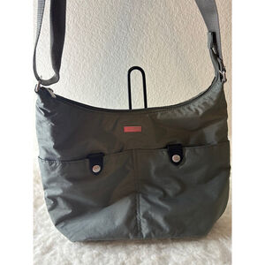 Baggallini Medium Hobo Nylon Crossbody Shoulder Bag Grey